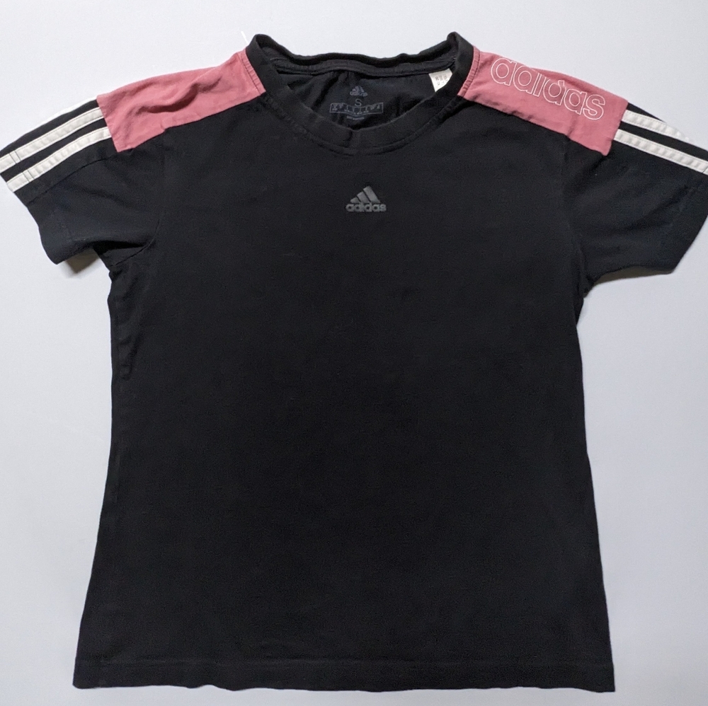 Adidas Black and Pink Short Sleeve Tees